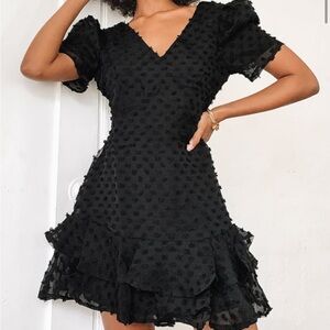 Lulus Black Puff Sleeve Mini Dress